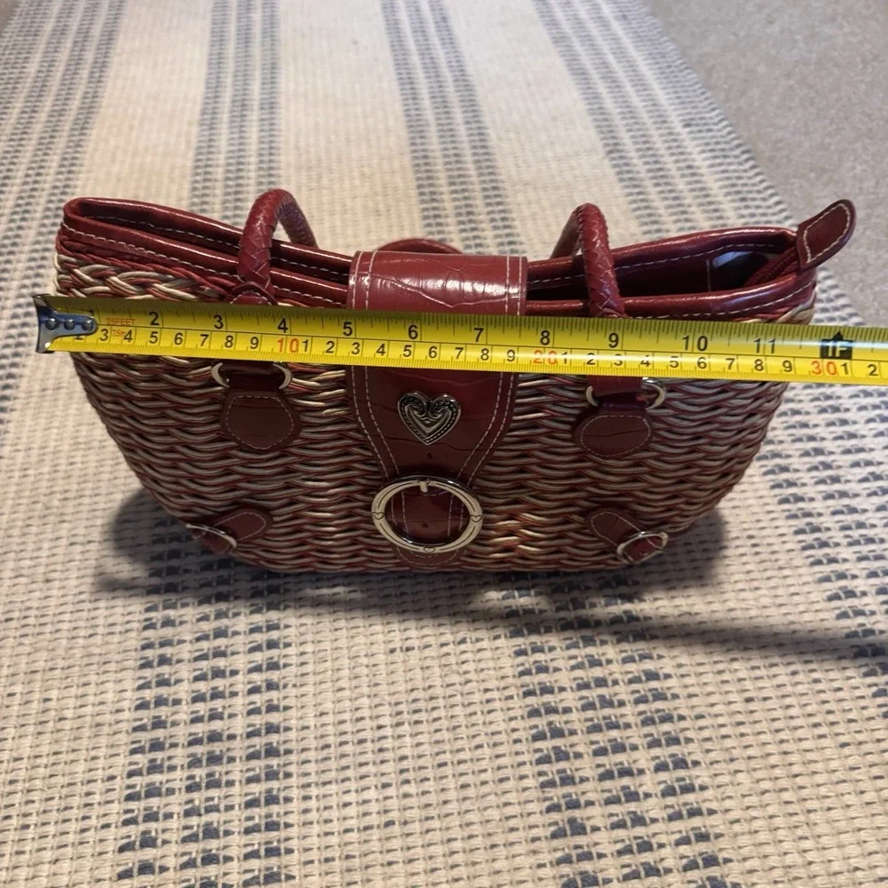 Brighton Wicker Purse With Leather Straps, Zipper Top & Magnetic Leather Flap - Picture 9 of 11